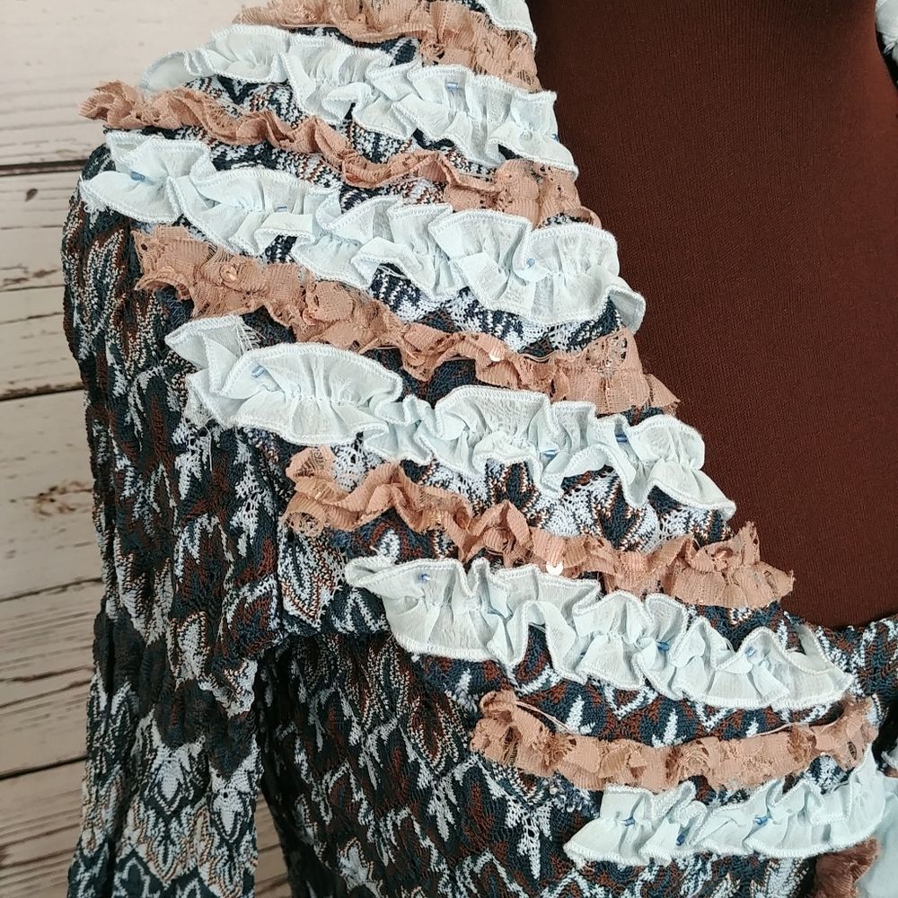 Alberto Makali Blue Brown Ruffled Cardigan Set - Picture 4 of 9